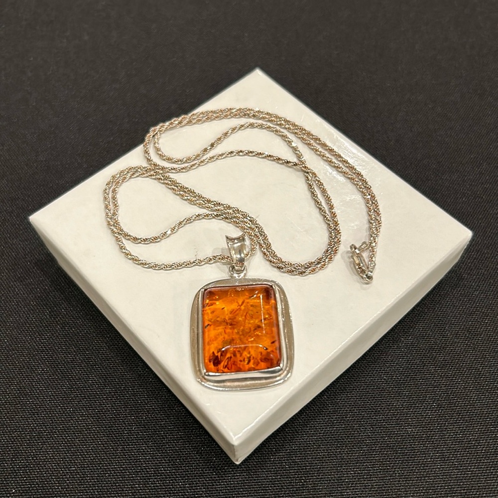 Amber Necklace on a 29 inch Sterling Silver Chain